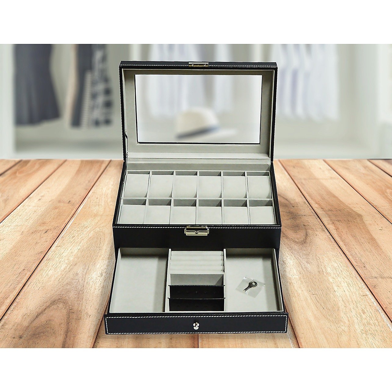 12 Grids Leather Watch and Jewellery Display Box
