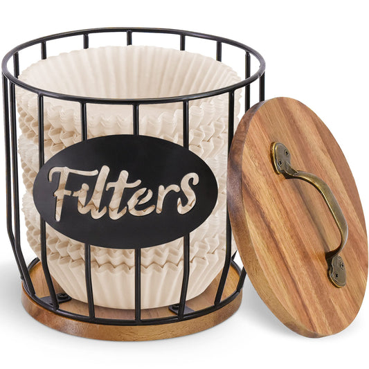 Rustic Coffee Filter Holder with Lid - Acacia Coffee Filter Holder