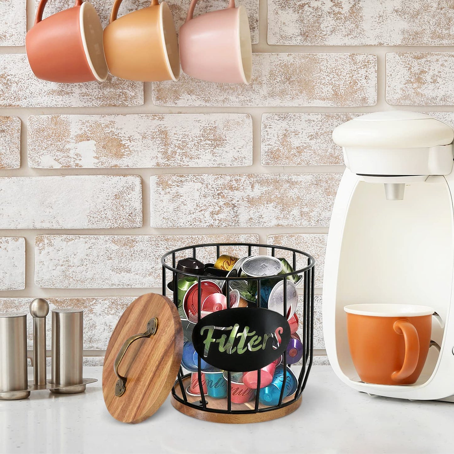 Rustic Coffee Filter Holder with Lid - Acacia Coffee Filter Holder