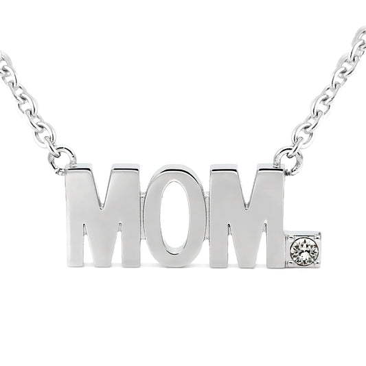 MOM Pendant Block Letter Necklace with Crystal