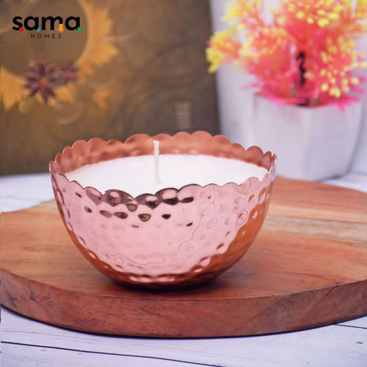 Copper Finish Hammered Votive with Design Soy Wax Candle