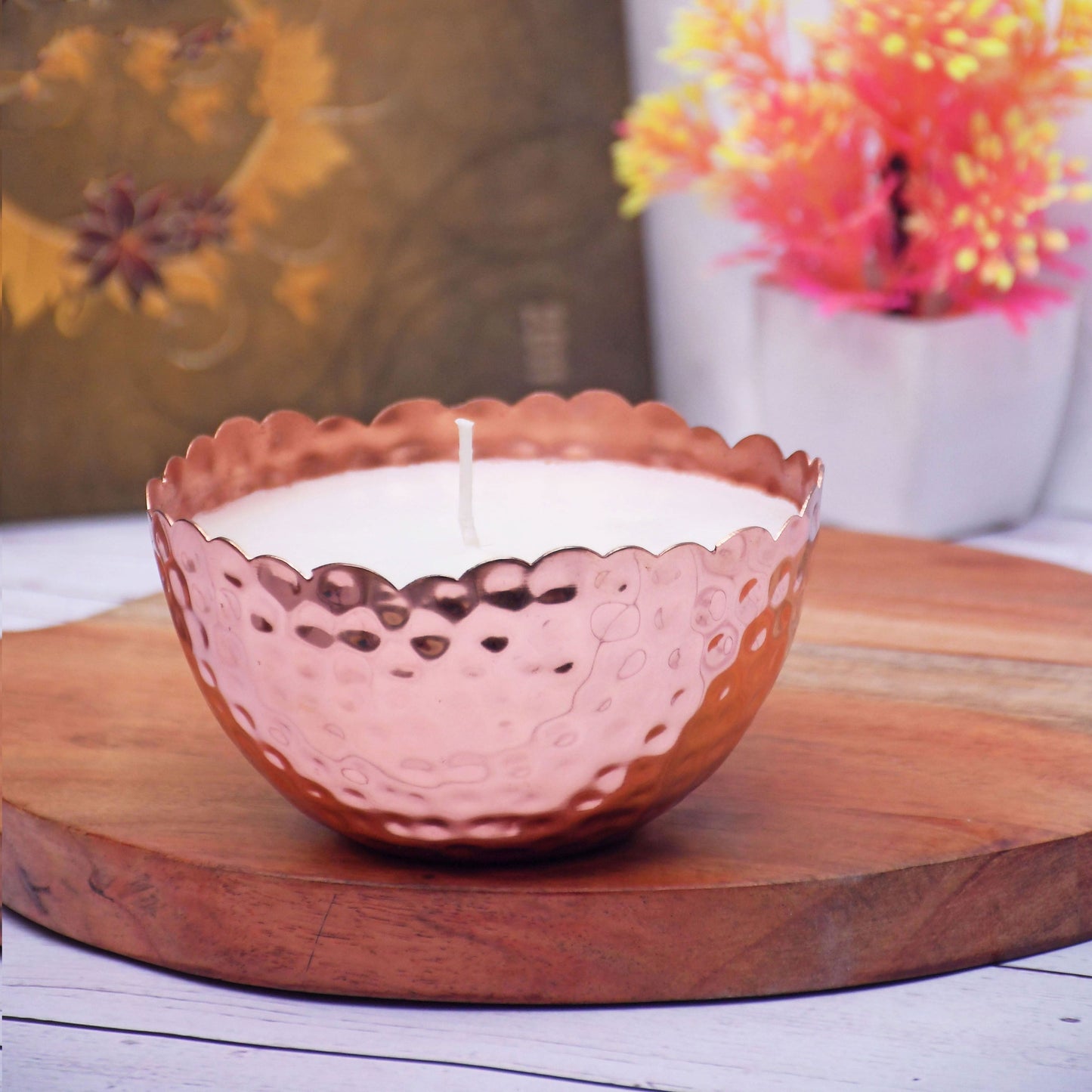 Copper Finish Hammered Votive with Design Soy Wax Candle