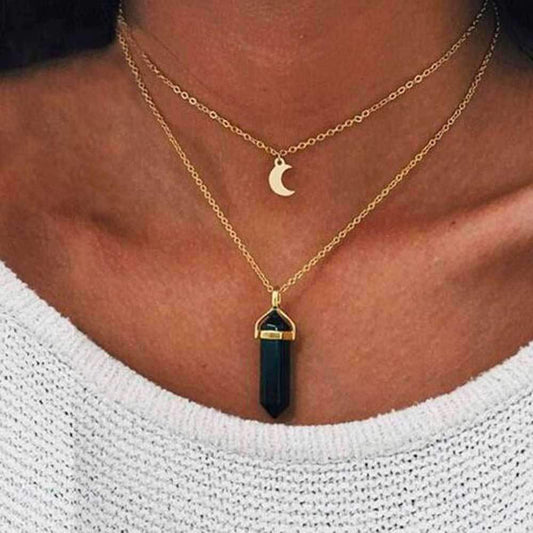Two Layered Obelisk and Moon Necklace for Ladies