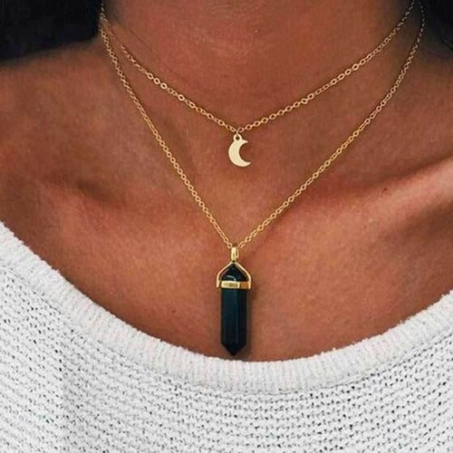 Two Layered Obelisk and Moon Necklace for Ladies