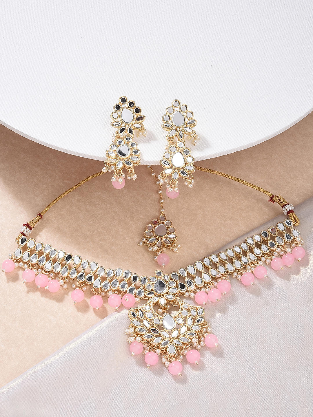 Traditional Indian Pink Pearl Jewellery Set for Ladies