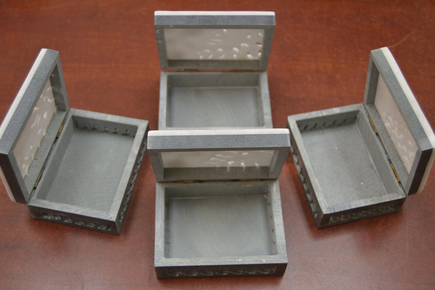 4 Pcs Set Handmade Flower Storage Soapstone Boxes
