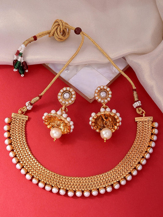 Beads Gold Plated South Indian Jewellery Set for Ladies