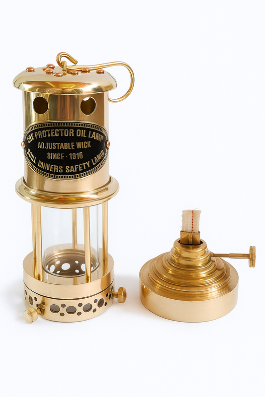 Antique Brass Miner’s Safety Oil Lamp with Adjustable Wick
