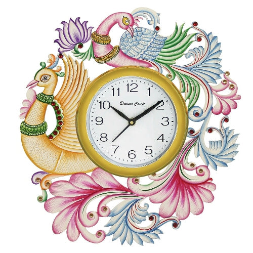 Wall Clock Multicolor Two peacock Design