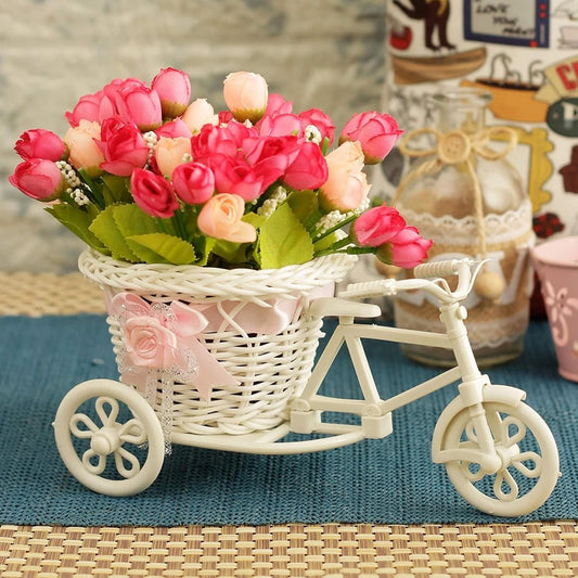 Decorative Tricycle Flower Basket with Artificial Roses