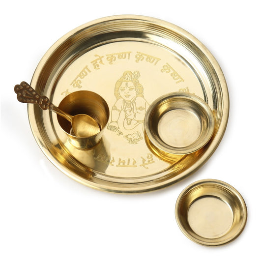 Laddu Gopal Pooja Bhog Set of 5 Pcs Thali Set (1 Dessert Plate/Thali +
