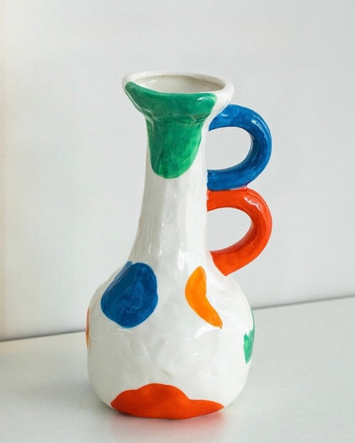 Handpainted Contemporary Abstract Ceramic Vase - Whimsical Eclectic Ce
