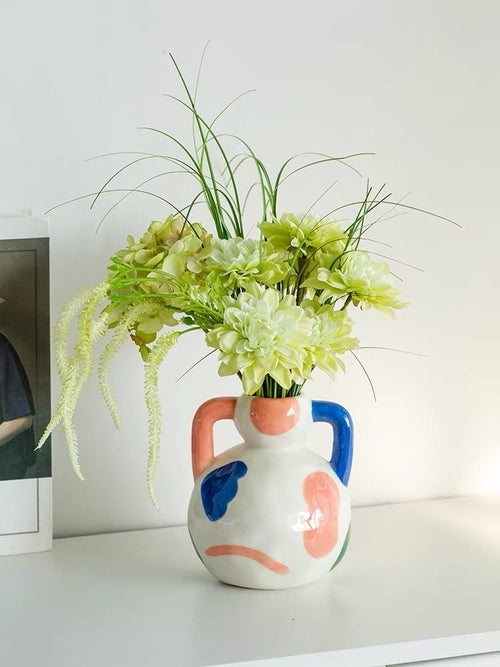 Handpainted Contemporary Abstract Ceramic Vase - Whimsical Eclectic Ce