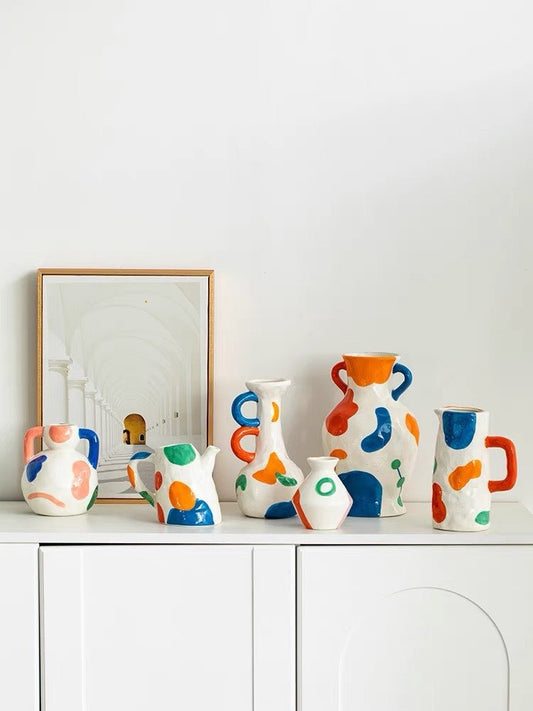 Handpainted Contemporary Abstract Ceramic Vase - Whimsical Eclectic Ce