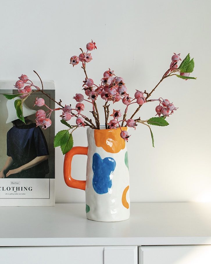 Handpainted Contemporary Abstract Ceramic Vase - Whimsical Eclectic Ce