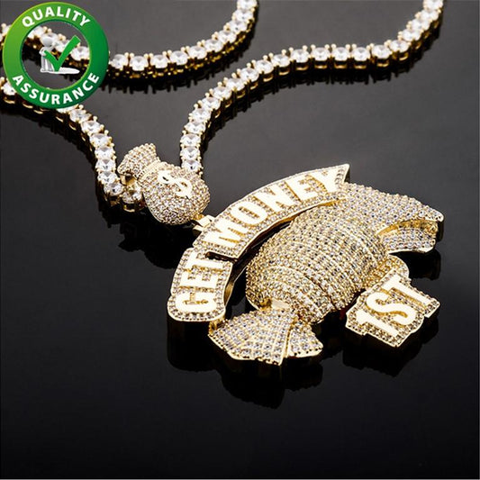 Iced Out Money Pendant and Chain for Men