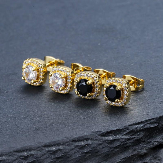 Iced Out Round Stud Earrings for Men