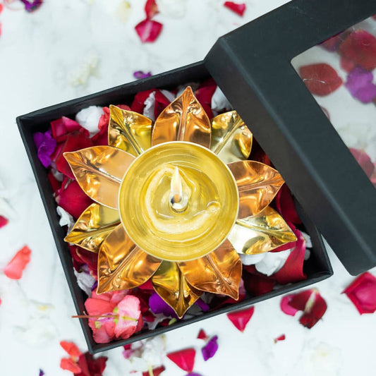 Pure Copper / Brass Elegant Handcrafted Metal Lotus Diya