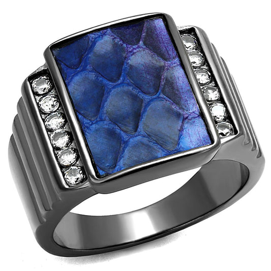 Black Ring with Crystals and a Leather Stone for Men